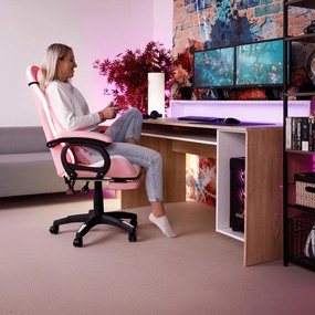 Tempo Kondela Kancelárske/herné kreslo s RGB LED podsvietením, ružová/biela, JOVELA