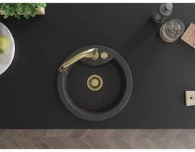 Mexen Diego, 1-komorový granitový drez 488x488x167 mm a drezová batéria Elia, 6512-76-670101-50