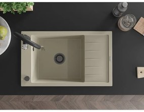 Mexen Elias, 1-komorový granitový drez 795x480x200 mm a drezová batéria Savita, béžová, 6511-69-672601-70