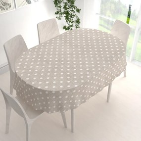 Biante Dekoračný oválny obrus Porto PRT-019 Biele bodky na béžovom režnom 120x160 cm