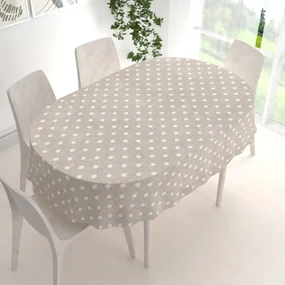 Biante Dekoračný oválny obrus Porto PRT-019 Biele bodky na béžovom režnom 100x160 cm