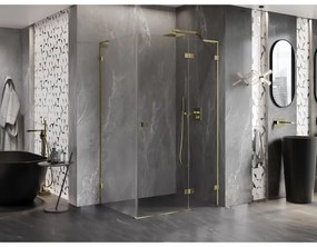 Mexen Lunar, L výklopný sprchový kút pravý 80 x 70 cm, 8mm číre sklo, zlatý profil, 834L-080-070-50-00-P