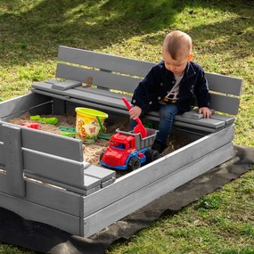 SPRINGOS Uzavreté drevené pieskovisko s lavičkami 120x120 cm – impregnované drevo, s plachtou a netkanou textíliou SBP120SET01X