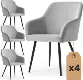 Sada štyroch jedálenských stoličiek ESTELLE zamatové, sivé / čierne nohy (4 ks)