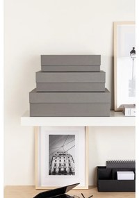 Sivé kartónové úložné boxy v súprave 3 ks s vekom/dekoratívne 42,5x29,5x13 cm Kian Paper Laminate – Bigso