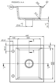 Invena Tesalia, 1-komorový granitový drez 440x480x160 mm a drezová batéria Glamour, čierna-zlatá, INV-AZ-01-Z41-SET