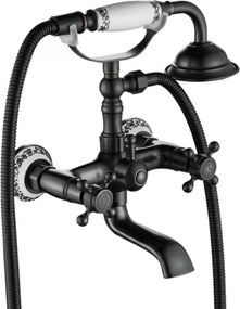 Rea Rustico, nástenná vaňová batéria s ručnou sprchovou súpravou, retro čierna, REA-B0701