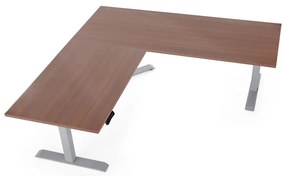Výškovo nastaviteľný stôl OfficeTech Angle, 180 x 200 cm, sivá podnož, orech