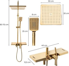 Erga Oslo, sprchová súprava s pákovou batériou, policou a dažďovou hlavicou 30x30 cm, zlatá lesklá, ERG-YKA-BP.OSLO-30-GLD