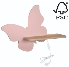 Candellux LED Detské nástenné svietidlo s poličkou BUTTERFLY LED/5W/230V ružová/drevo CA0771