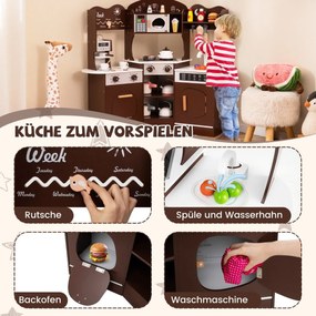 Drevená rohová hracia kuchynka so zvukom & Light & kávovar & Hracia súprava do kuchynky pre batoľa šmykľavka hnedá Barva: Hnedá