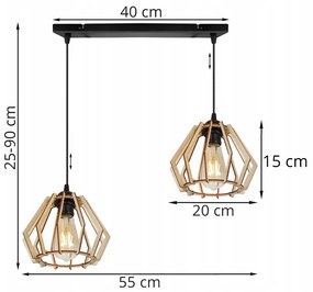 Závesné svietidlo Timber, 2x drevené tienidlo