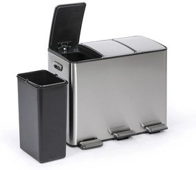 Kôš na triedený odpad, 3x 15 l, nerez, nášľapný