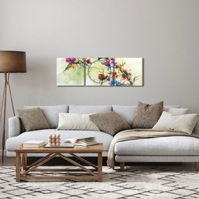 Obraz - Maľba kvetu (s hodinami) (90x30 cm)