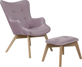 Zamatové kreslo s podnožkou v levanduľovej farbe Niko – Ropez