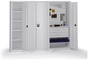 Policová dielenská skriňa 2-dverová, 4 police, 1950 × 950 × 500 mm, sivé dvere