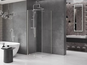 Mexen Velar, sprchový kút s posuvnými dverami 90 x 90 cm, 8mm číre sklo, brúsená oceľ, 871-090-090-01-97