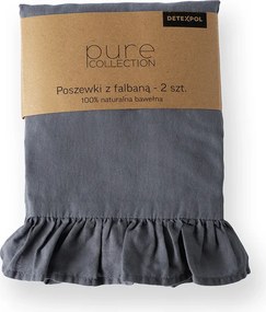 Detexpol Bavlnené obliečky na vankúš s volánom 40x40 cm - Tmavosivé – sada 2 ks