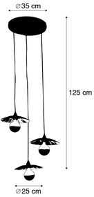 Rustikálne závesné svietidlo čierne s lanom 3-svetlo - Leia