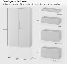 Kovová modulárna multifunkčná skriňa na podstavci sivá MEGAN 1600 x 900 x 400 mm