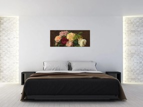 Obraz - Henri Fantin-Latour, Roses de Nice on a Table, reprodukcia (120x50 cm)