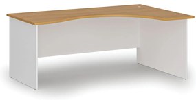 Ergonomický kancelársky písací stôl PRIMO WHITE, 180x120 cm, pravý, biela/buk
