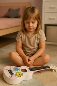 Detská drevená gitara so 4 nylonovými strunami a trsátkom, ECOTOYS