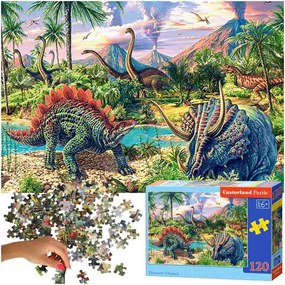 KIK CASTORLAND Puzzle 120el. Dinosuar Volcanos - Dinosaury pri sopkách