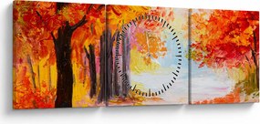 Obraz - Olejomaľba, farebná jeseň (s hodinami) (90x30 cm)