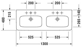 Duravit DuraStyle - Dvojumývadlo do nábytku 1300x480 mm, s prepadom, biela 2338130000