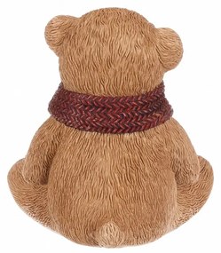 Dekorácia Medveď s červeným šálom, polyresin, 10 cm
