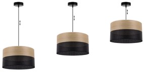 Závesné svietidlo Wood, 1x dýha zlatý dub/čierne PVC tienidlo, (fi 35cm)