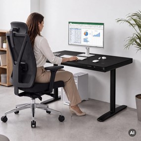 Elektrický písací stôl sit-stand so zásuvkou a bezdrôtovou nabíjačkou Qi čierny, 1200 mm: ELLIS
