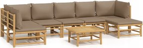 vidaXL 8-dielna sada záhradného nábytku, vankúše vo farbe taupe, bambus