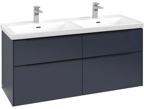 VILLEROY &amp; BOCH Subway 3.0 závesná skrinka pod dvojumývadlo, 4 zásuvky, s LED osvetlením, 1272 x 478 x 429 mm, Marine Blue, C568L1VQ