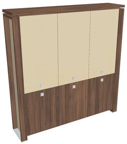 Vysoká skriňa Verno+ S 200 x 46 x 210 cm, kombinované dvere, orech / vanilka