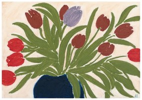 Plagát 70x50 cm Tulips in a Blue Vase – Anine Cecilie Iversen – The Poster Club