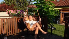 Závesné hojdacie kreslo HAVANNA- hnedé + hnedé vankúše