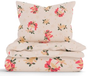 Vianočné bavlnené obliečky Renforcé – Vianočné zvončeky béžové