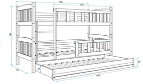 Poschodová posteľ KUBUS 3 + matrac + rošt ZADARMO, 90x200, borovica, grafitová