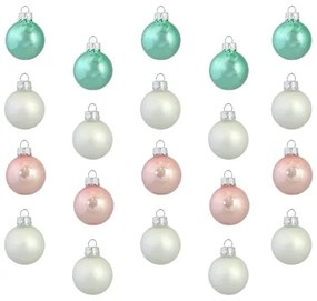Set vianočných ozdôb v retro zelenej, ružovej a opálovej farbe