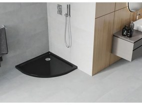 Mexen Slim, štvrťkruhová sprchová vanička 90x90x5cm + chrómový sifón, čierna, 41709090