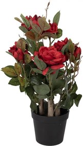 Dekoračná kvetina ruže v kvetináči s červenými kvetmi Rose red - 20*20*55 cm