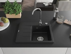 Mexen Ben, 1-komorový granitový drez 600x500x190 mm, pravý + chrómový sifón, čierna, 6523605000-77