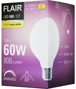 LED žiarovka FLAIR G80 E27 7W/60W 806lm 2700K matná stmievateľná