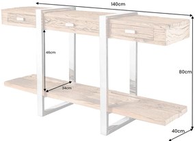 Konzola BARRACUDA 140 cm teakové drevo a chrómovaná nehrdzavejúca oceľ