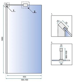 Rea AERO 70, sprchová zástena WALK IN, 70 x 195 cm, 8mm, chrómový profil - číre sklo, REA-K7840