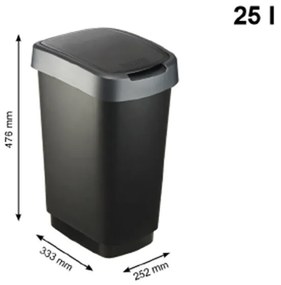 Odpadkový kôš SWING TWIST čierna a strieborná 25 l