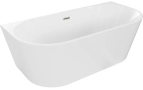 Mexen Oval, voľne stojaca nástenná vaňa 150 x 75 cm, biela, brúsená oceľ prepad, 52671507500-97