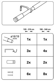 Kovová roztiahnuteľná garniža 190 - 340 cm Válec - Gardinia